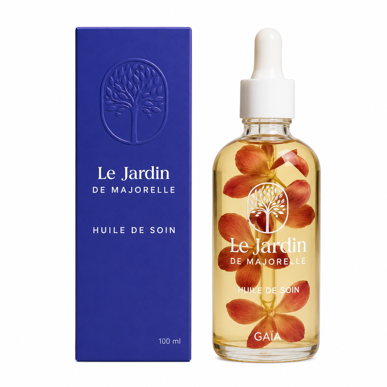 Le Jardin de Majorelle, Huile de Soin, flacon en verre et coffret bleu roi, 100 ml.