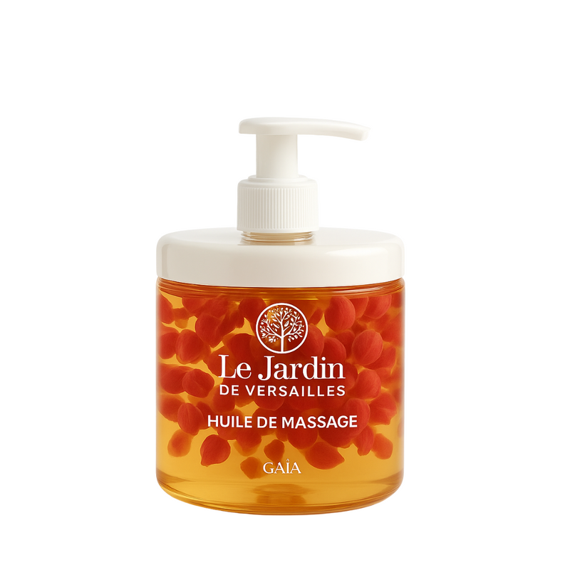 Huile de massage naturelle au musc blanc, avec de véritables pétales suspendues de Rose de Damas  – Collection Versailles, Le Jardin Paris